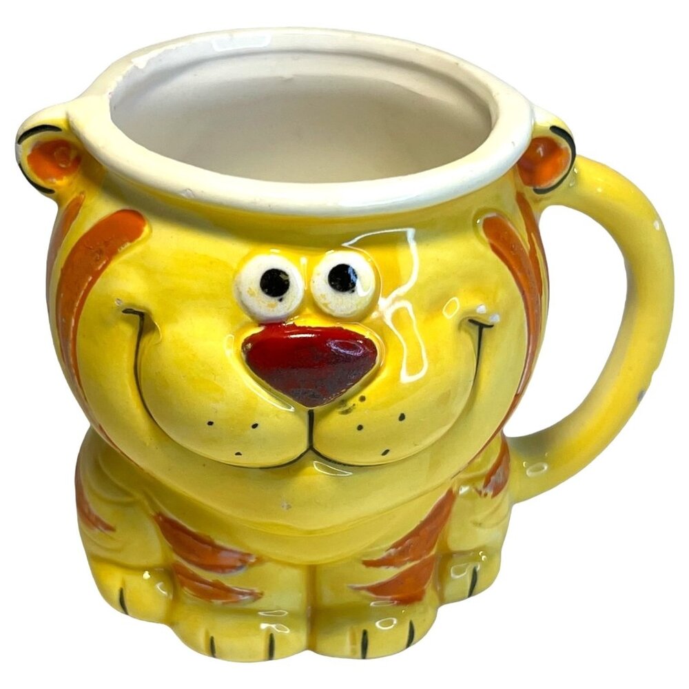 1973 Holt Howard Smiling Tiger Childs Mug Cup Made Japan Ceramic Yellow Chips